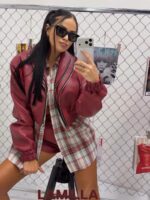 Bordowa kurtka ramoneska LaMilla z eko skóry