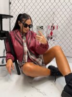 Bordowa kurtka ramoneska LaMilla z eko skóry