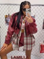 Bordowa kurtka ramoneska LaMilla z eko skóry