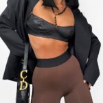 Brązowe legginsy LaMilla z czarną gumką w talii