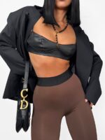 Brązowe legginsy LaMilla z czarną gumką w talii