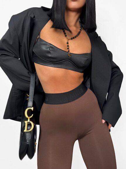 Brązowe legginsy LaMilla z czarną gumką w talii