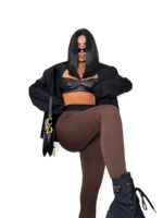 Brązowe legginsy LaMilla z czarną gumką w talii