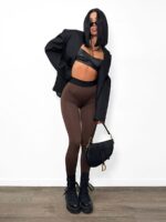 Brązowe legginsy LaMilla z czarną gumką w talii