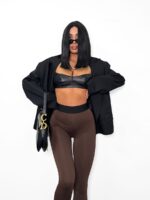 Brązowe legginsy LaMilla z czarną gumką w talii