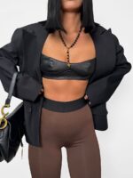 Brązowe legginsy LaMilla z czarną gumką w talii