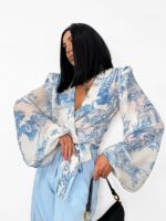 Wiązana Bluzka LaMilla niebieski wzór Dior