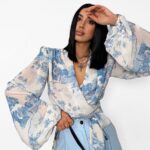 Wiązana Bluzka LaMilla niebieski wzór Dior