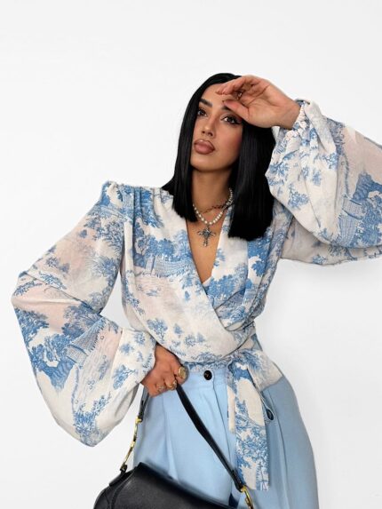 Wiązana Bluzka LaMilla niebieski wzór Dior