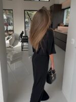 Czarny komplet Agatha Fashion krótka bluzka i szerokie spodnie