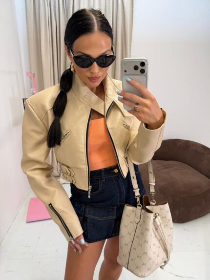 Kurtka skórzana ramoneska LaMilla kremowa