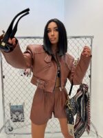 Kurtka skórzana ramoneska LaMilla brązowa