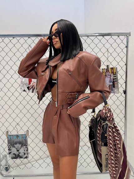 Kurtka skórzana ramoneska LaMilla brązowa