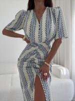 Midi sukienka Megi B w niebieskie liście