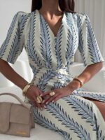 Midi sukienka Megi B w niebieskie liście