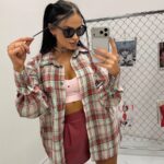 Koszula w bordowo zieloną kratę LaMilla z czarnym logo