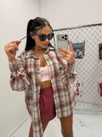 Koszula w bordowo zieloną kratę LaMilla z czarnym logo