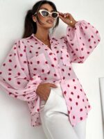 Różowa koszula w czerwone kwiaty Megi B