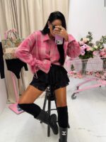 Koszula w różową kratkę LaMilla z dzwoneczkiem przy rękawie