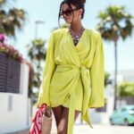 Limonkowa sukienka kimono LaMilla