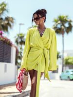 Limonkowa sukienka kimono LaMilla