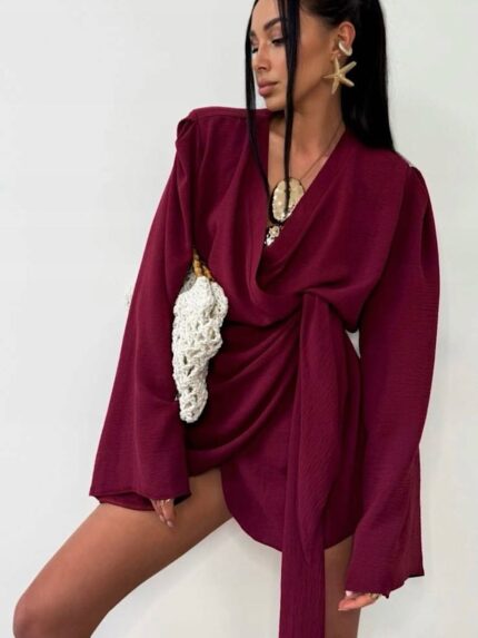 Bordowa sukienka kimono LaMilla