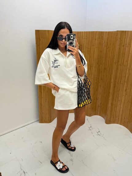 Biały Komplet LaMilla spodenki i bluzka polo