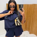 Granatowy komplet LaMilla spodenki i bluzka polo