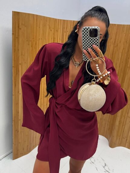 Bordowa sukienka kimono LaMilla