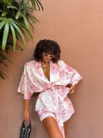 Różowy komplet Dior LaMilla spodenki i kimono