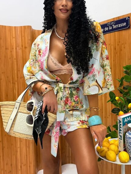Komplet kimono i spodenki LaMilla w kwiaty