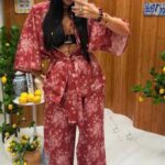 Szminkowy komplet LaMilla długie spodnie i kimono