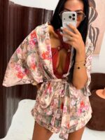 Komplet w kwiaty LaMilla kimono i krótkie spodenki
