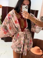 Komplet w kwiaty LaMilla kimono i krótkie spodenki