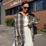 Koszula w kratę LaMilla zielono granatowo beżową z dzwonkiem przy mankiecie