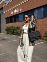 Koszula w kratę LaMilla zielono granatowo beżową z dzwonkiem przy mankiecie