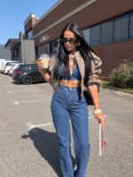 Jeansy stringi LaMilla prosta nogawka ciemny jeans