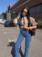 Jeansy stringi LaMilla prosta nogawka ciemny jeans