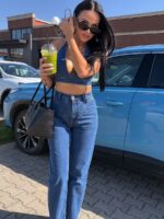 Jeansy stringi LaMilla prosta nogawka ciemny jeans