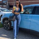 Jeansy stringi LaMilla prosta nogawka ciemny jeans