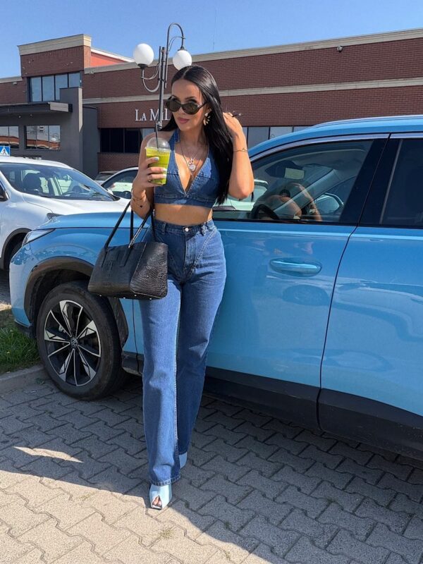 Jeansy stringi LaMilla prosta nogawka ciemny jeans