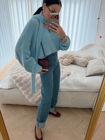 Jeansy stringi LaMilla prosta nogawka jasny jeans