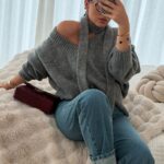 Sweter z szalem LaMilla szary