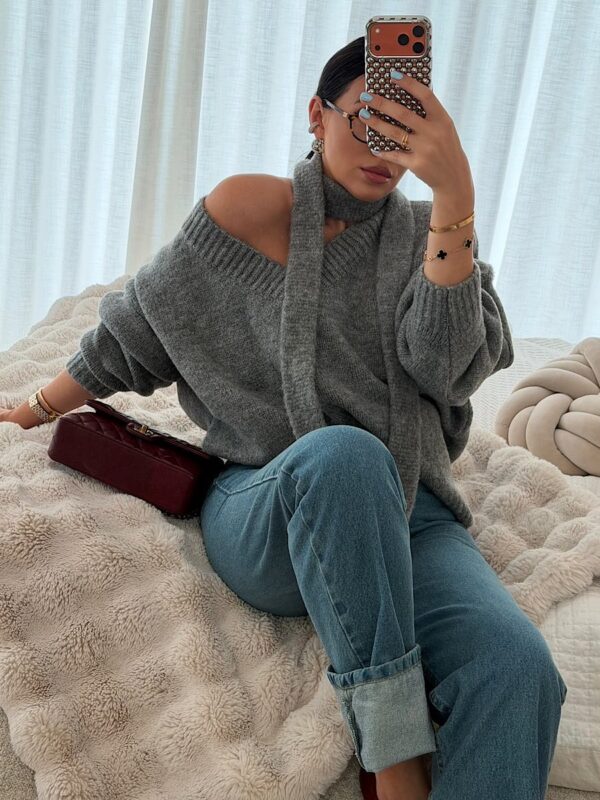 Sweter z szalem LaMilla szary