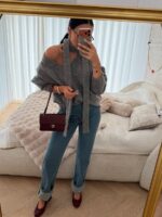Sweter z szalem LaMilla szary
