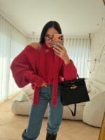 Sweter z szalem LaMilla malinowy