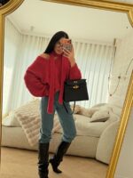 Sweter z szalem LaMilla malinowy