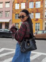 Koszula LaMilla w bordową kratkę z dzwonkiem przy mankiecie